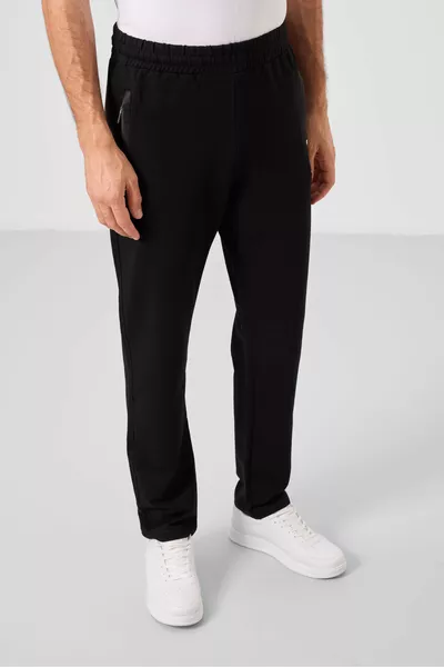 بنطال رياضي رجالي ضيق بقصة كلاسيكية وجيوب بسحاب أسود - 