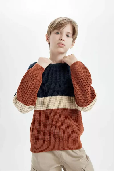 Boys' Bicycle Neck Color Block Knit Sweater WN