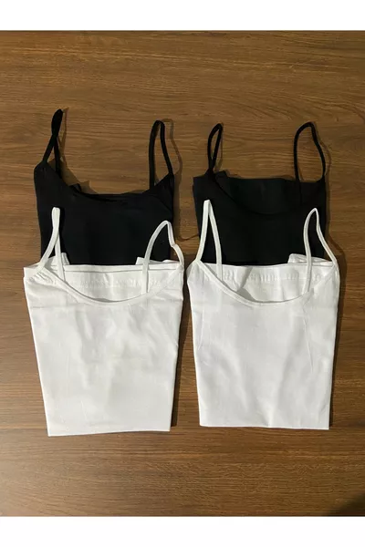 Set di 4 canotte da donna in jersey elasticizzato, con spalline: 2 bianche e 2 nere