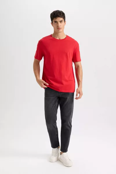 % хлопок Новая обычная посадка Футболка с круглым вырезом, базовая, однотонная, с короткими рукавами AXNS