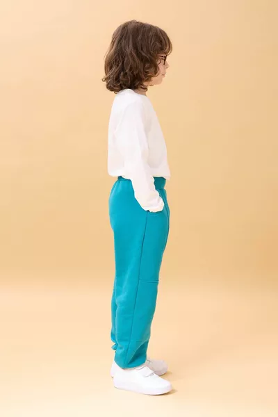 Pantaloni da jogging spessi unisex per bambini con tasche, colore blu petrolio