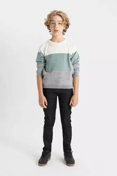 Boys' Color Block Crew Neck Knit Sweater WN
