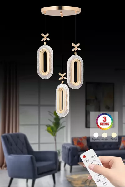 ثريا LED مودرن ثلاثية الألوان بالريموت كنترول من نوع Led Alfa الذهبي