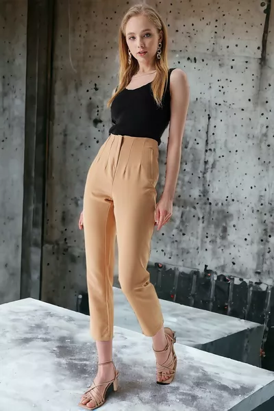 High-Waisted Double Pleat Pants
