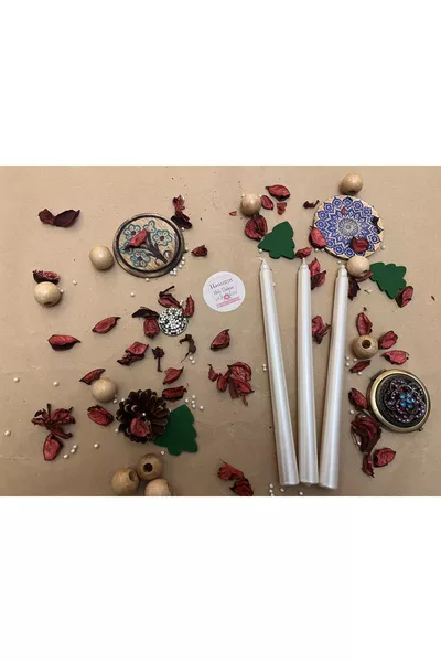 Decoratieve metaalachtige witte parelmoer kandelaar kaars set van 3