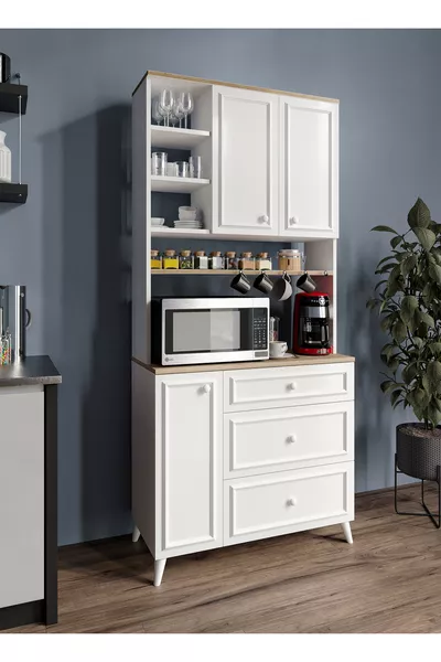 Stella Country Angolo Caffè Bianco-Oak cm, Dispensa, Credenza, Armadio da Cucina Multiuso