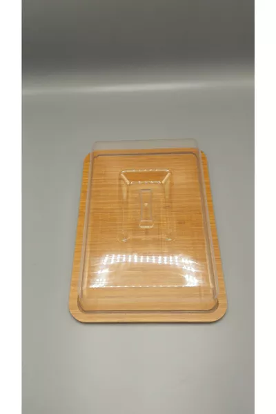 Houten Rechthoekige Taartkoepel met Acryl Deksel Breedte:  cm Hoogte:  cm