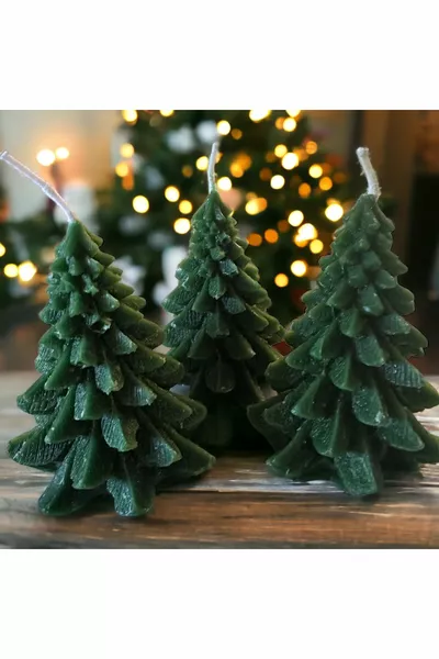 Candela decorativa a forma di piccolo albero di Natale, regalo speciale per il nuovo anno - confezione da 3 pezzi.