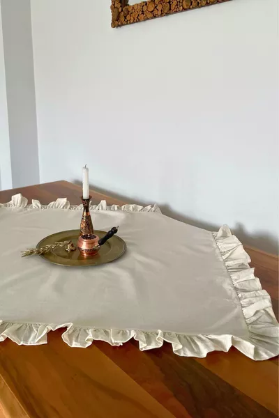 Ruffled Linen Runner Ruffled Buffet Cover Ruffled Tablecloth