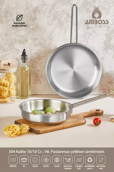 Комплект тигани Maestro 2 части, съвместими с индукция, от неръждаема стомана без капак