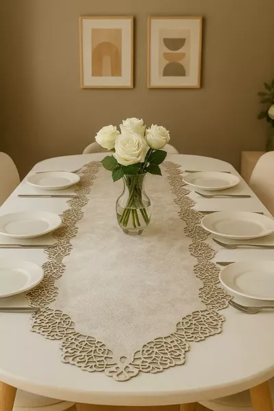 Beige (DUNKLECREME) Wildlederstoff Tischläufer  cm - Modernes Design