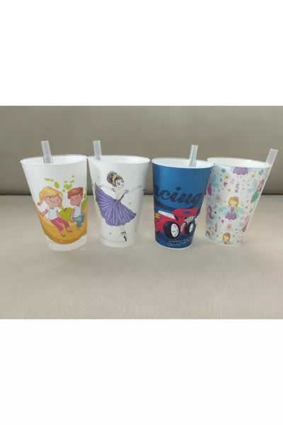 Set of 4 Glasses with Straws Mixed Colors