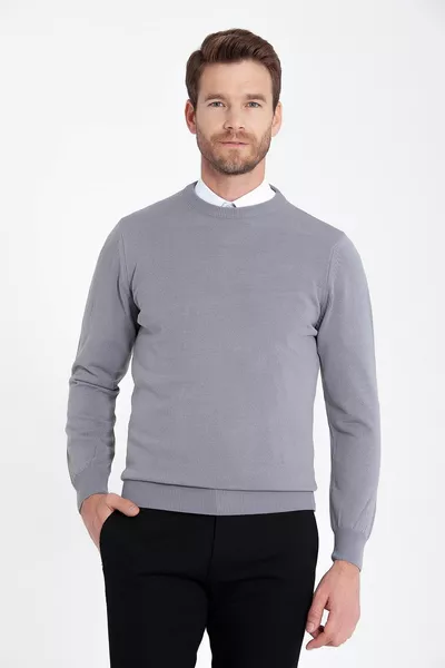 Maglione Uomo Grigio Regular Fit Girocollo