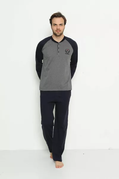 Erkek Uzun Kollu Pamuklu Mevsimlik Çeyizlik Penye Pijama Takımı(KUTUSUZ)