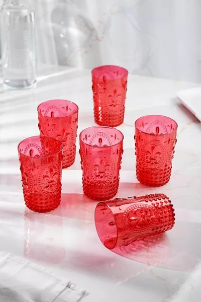 Acryl Rot 6er-Set Kurzes Glas & Wasser-, Erfrischungs- und Kaffeeglas  ml (Nicht aus Glas)
