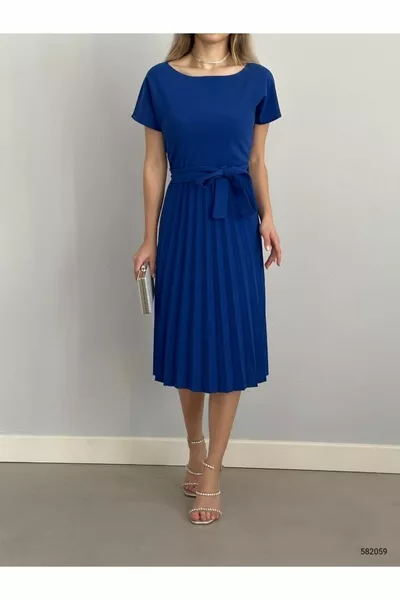 قصيرة الأكمام حزام تنورة مطوي المستوردة كريب النسيج مساء اللباس وعد الخطوبة الزفاف التخرج 