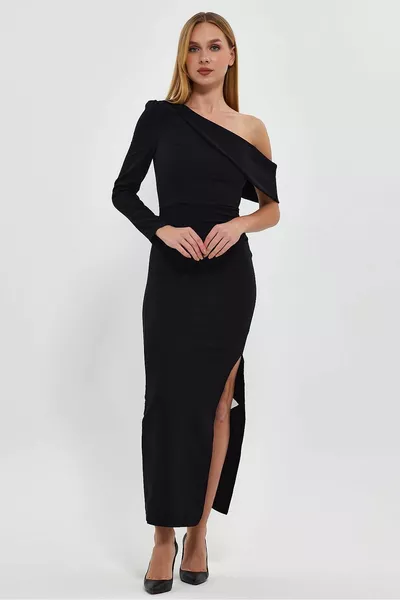 Finike Длинное вечернее платье с разрезом с одним рукавом