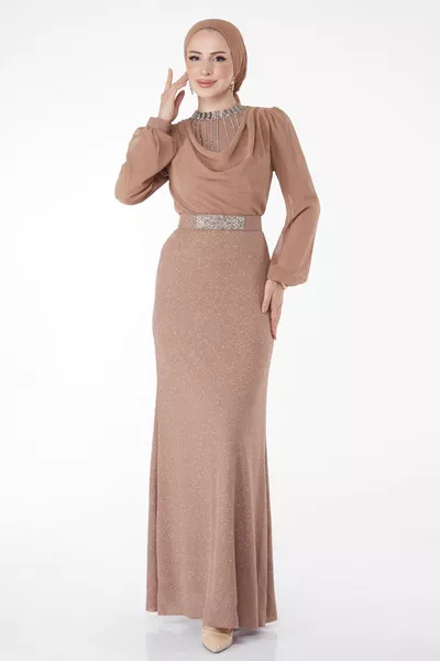 مستقيم طاقم الرقبة المرأة حجر المنك مفصلة مساء اللباس - 