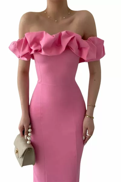 فستان سهرة قصير ، فستان قلم رصاص مفتوح الكتف ميدي ، ساكس ، وردي ، أحمر ، أسود كوكتيل التخرج اللباس ، SL