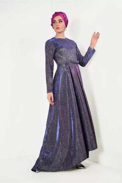Robe de soirée argentée à volants jupe violette pour femmes T 