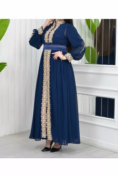 Chiffon outer caftan Lined crushed satin interior