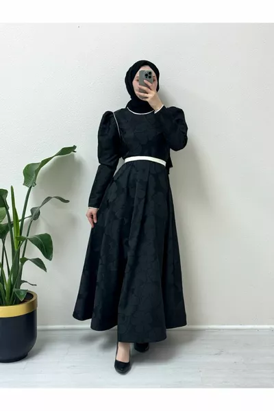 Ballonrock mit Gürtel Kaftan-Abendkleid mit Kaltdruck