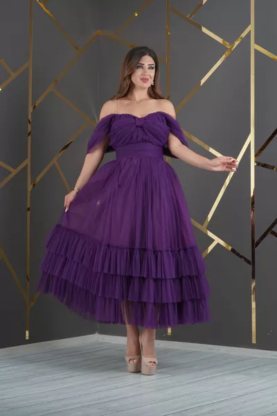 Тюль Дизайн Плечо Грудь Юбка с глубоким вырезом Многослойное длинное вечернее платье