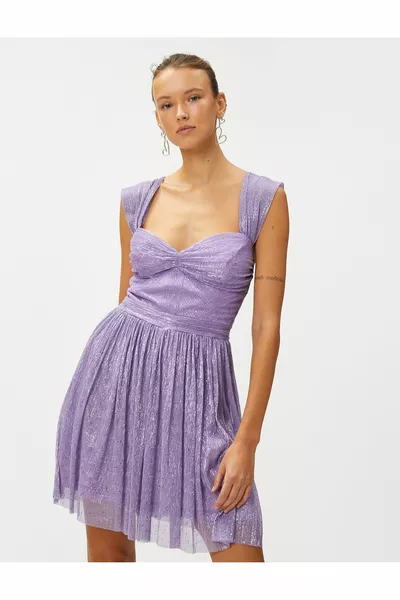 Glitter Mini Evening Dress with Draped Straps