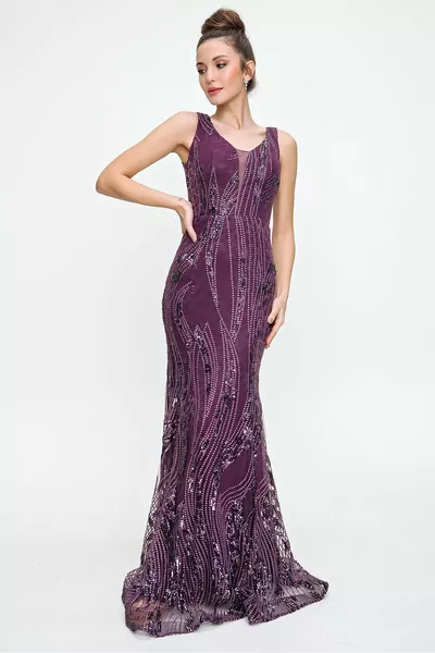 Pulpeyet مطرزة فساتين سهرة السمك الأرجواني