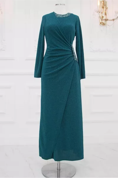 WOMEN'S BLUE (OIL) STONE DETAILED EVENING DRESS T 