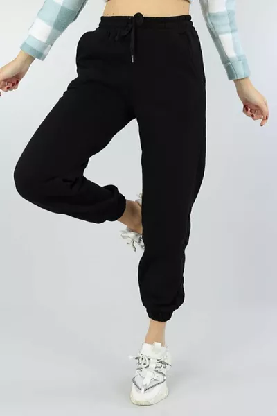 Women's Black High-Waisted Jogger Sweatpants