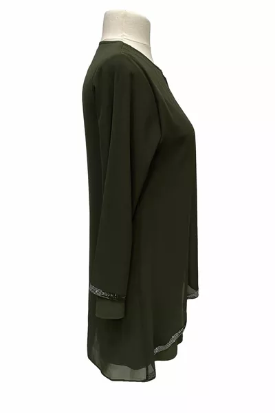 Haki Zülal Şık Taş İşlemeli Yuvarlak Yaka Anne Abiye Tunik