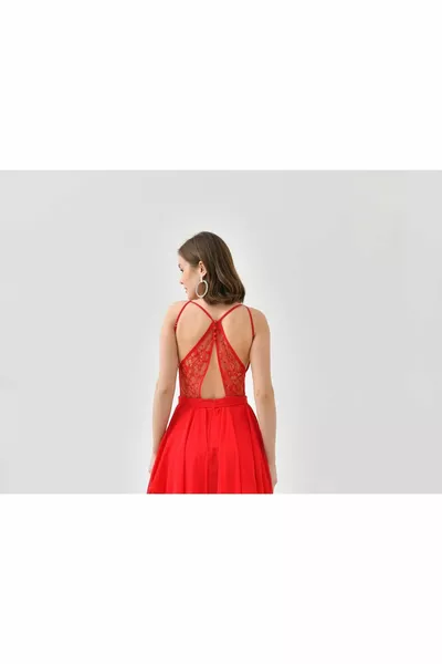 Design Back Lace Décolleté Long Evening Dress with Straps