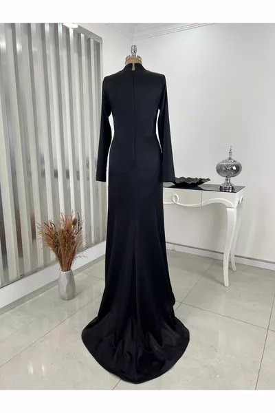 البحر الساتان زين مفصلة السمك الأسود مساء اللباس