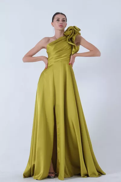 Abendkleid aus Satin mit Schleife Pistazie 