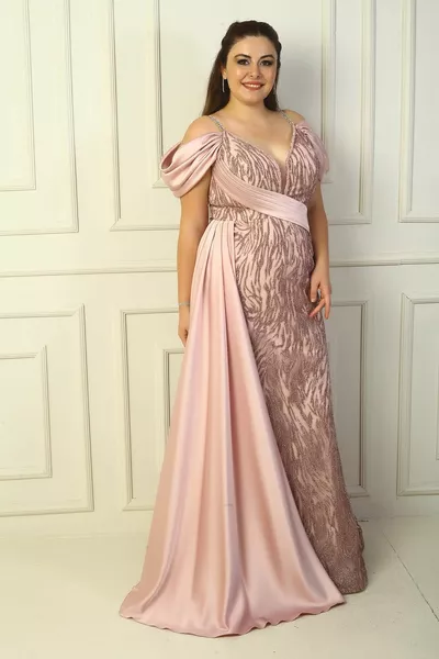 Chaîne Sangle Avant Dos Col V Manches Basses Paillettes Flock Imprimé Doublé Long Poisson Robe Poudre