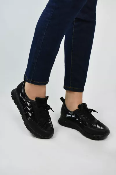 Siyah Saten Yürüyüş Anne Spor Anotomik Ped Taban Ortopedik Antreman Ayakkabısı