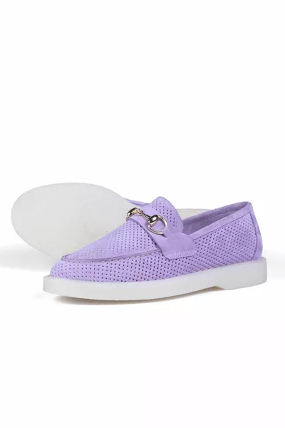 Lilac Suede Stapled Comfort Women's Loafer Shoes