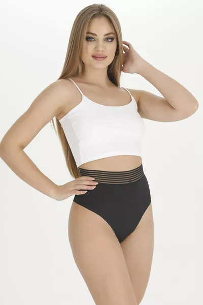 سروال داخلي نسائي خصر عالي بتقنية القطع بالليزر مع دانتيل، طقم من 3 قطع، أسود - 