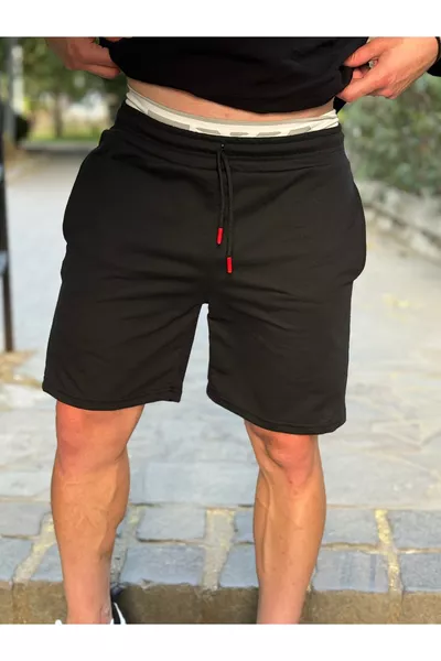 Herenkorte broek Slim Fit Pasvorm Katoen Zwart