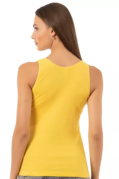 Özkan  Canottiera Magnolia in Cotone con Pizzo e Bordo a Costine da Donna