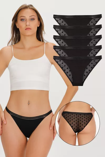 Women's Slip Panties with Tulle Detail 5-Pack - tül-5