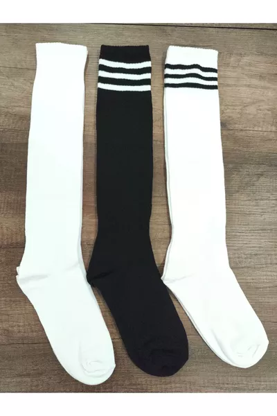 Унисекс 3 чифта детски футболн чорапи, дълги чорапи за терен, памучни