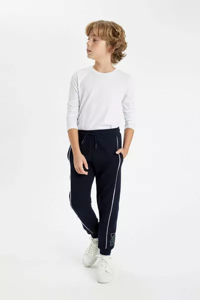 Boys' Navy Printed School Jogger Sweatpants with Elastic Waist and Ankles, Pockets AU