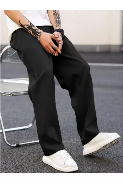 بنطال رياضي مريح واسع الساق باللون الأسود