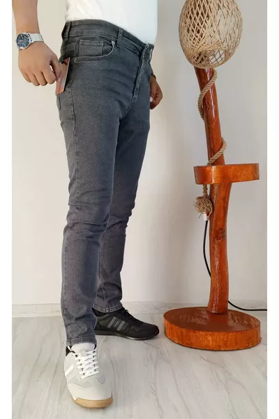 Men's Stretch Jeans Cotton Grey Slim Fit Straight Jeans