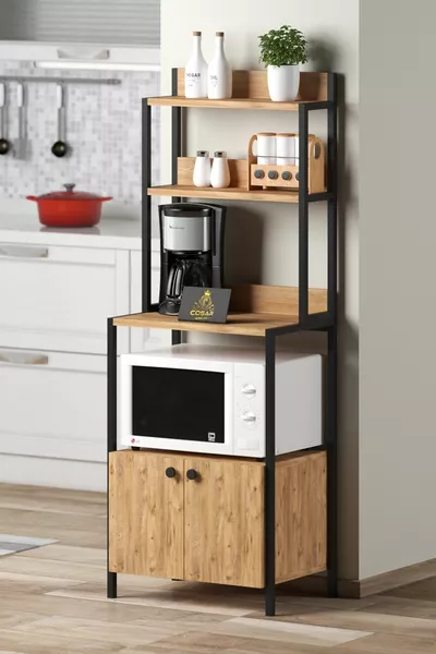 Multipurpose Cabinet Kitchen Bango Microwave Oven Mini Oven Cabinet 2-Door Cabinet Coffee Corner