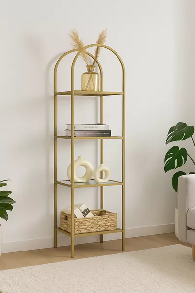 Mona Gold Eckbücherregal Dekoratives Zubehör Regal Küchenregal cm Rauchglas