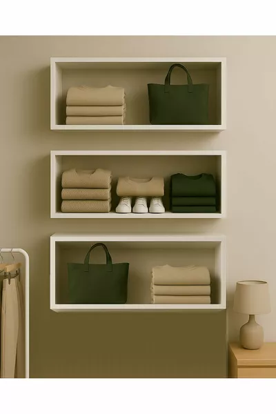 Настенная полка 3-секционная белая книжная полка в разобранном виде