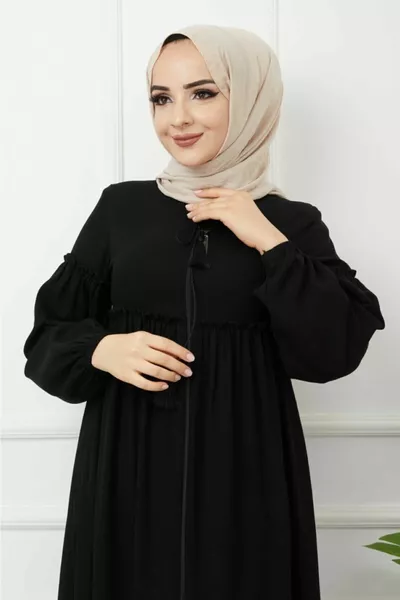 Hijab Bekleidung Gerafftes Detail Abaya Ballon Ärmel Sommer Aerobin
